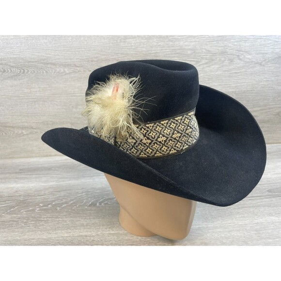 Vintage Stetson 5X Felt Men's 3/4 Black Suede Feather Western